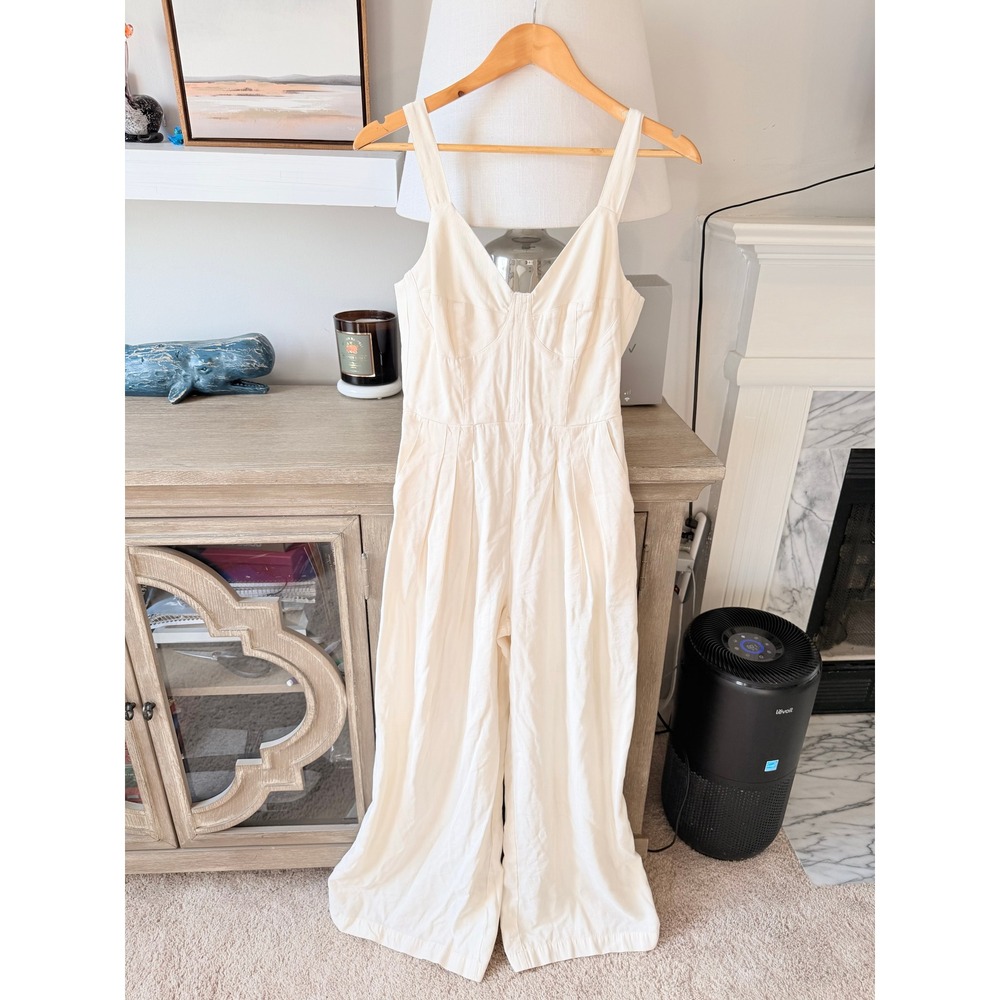 Sabina Musayev Wide‎ Leg Jumpsuit Womens Cream Size M Tie Back Adjustable Straps